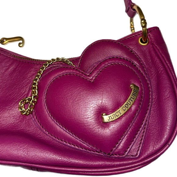 Juicy Couture Vintage Heart Chain Shoulder Bag/Baguette Pink/Purple Y2K Rare - Picture 11 of 11